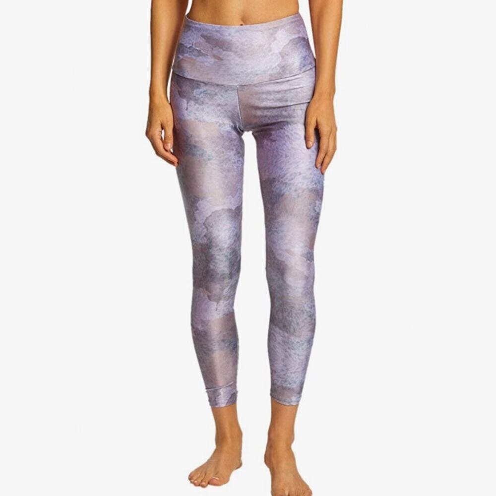 Onzie Flow Leggings Purple Gray Watercolor Leopard Yoga Running Loungewear XS